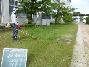 中庭草刈り